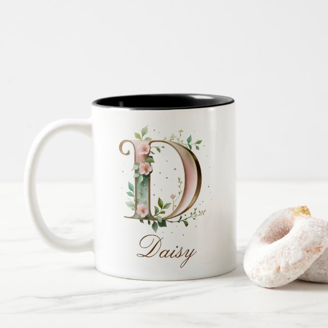 Lyxig guldbukett initial D Tvåtons kaffemugg (Med munk)