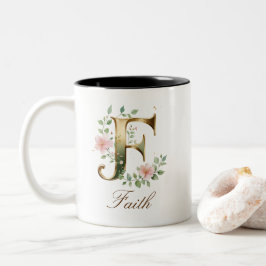 Lyxig guldbukett Initial F Tvåtons kaffemugg