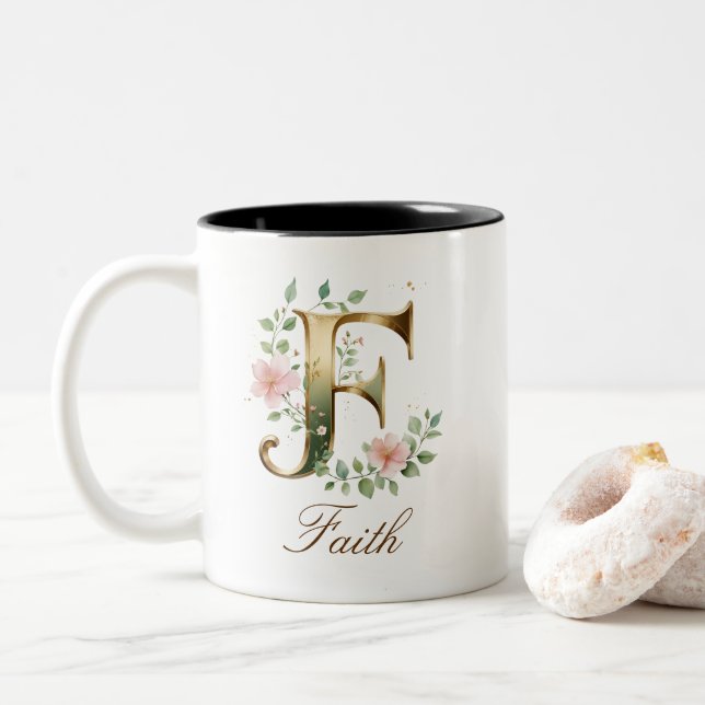 Lyxig guldbukett Initial F Tvåtons kaffemugg (Med munk)