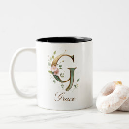 Lyxig guldbukett initial G tvåtons kaffemugg