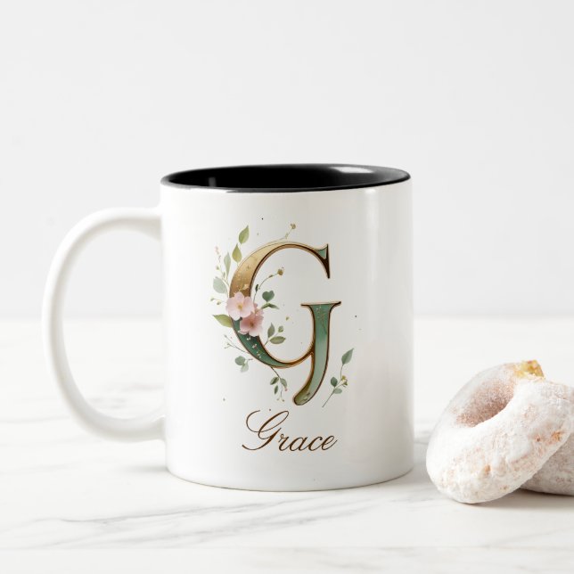 Lyxig guldbukett initial G tvåtons kaffemugg (Med munk)