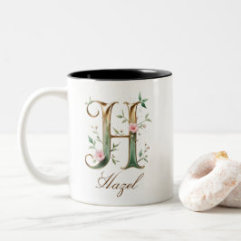 Lyxig guldbukett initial H Tvåton Coffee Mug Två-Tonad Mugg