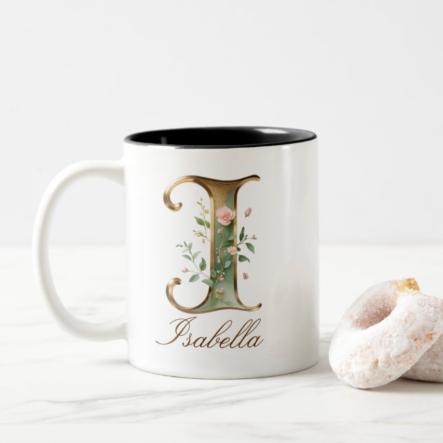 Lyxig guldbukett initial I tvåtons kaffemugg (Med munk)