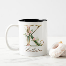 Lyxig guldbukett initial K tvåtons kaffemugg