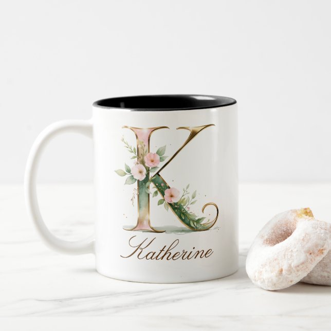 Lyxig guldbukett initial K tvåtons kaffemugg (Med munk)