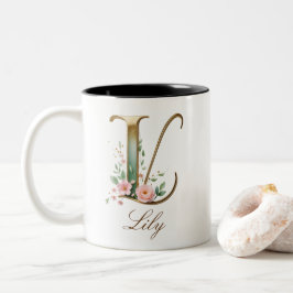 Lyxig guldbukett initial L Tvåtons kaffemugg