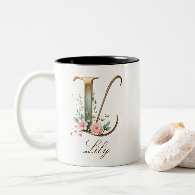 Lyxig guldbukett initial L Tvåtons kaffemugg (Med munk)