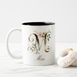 Lyxig guldbukett initial M Tvåtons kaffemugg