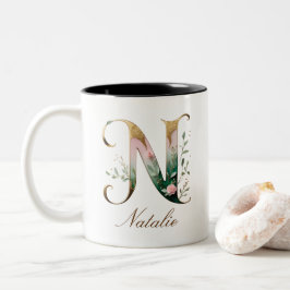 Lyxig guldbukett Initial N Tvåtons kaffemugg