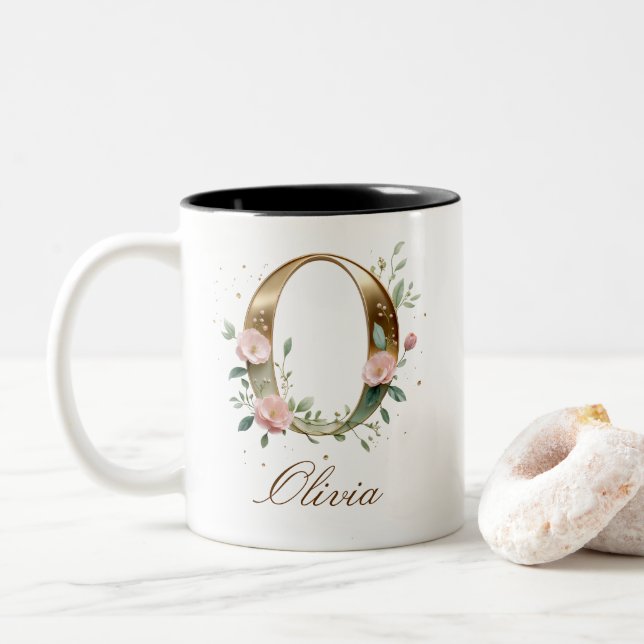 Lyxig guldbukett initial O Tvåtons kaffemugg (Med munk)