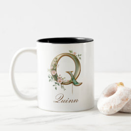 Lyxig guldbukett initial Q tvåtons kaffemugg