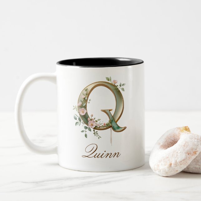 Lyxig guldbukett initial Q tvåtons kaffemugg (Med munk)