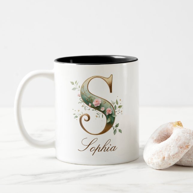Lyxig guldbukett initial S Tvåtons kaffemugg (Med munk)