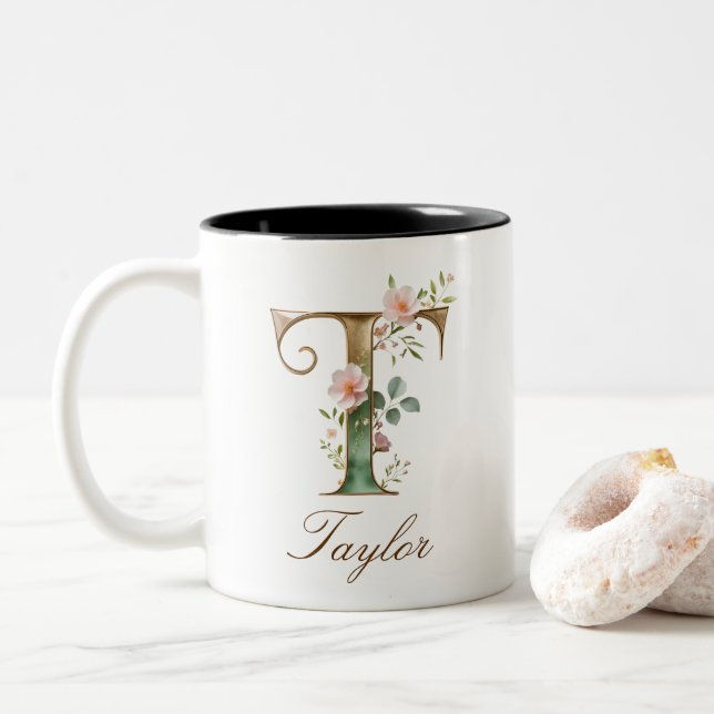 Lyxig guldbukett initial T Tvåtons kaffemugg (Med munk)