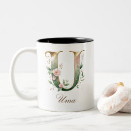Lyxig guldbukett initial U Tvåtons kaffemugg