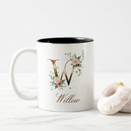 Lyxig guldbukett initial W Tvåtons kaffemugg