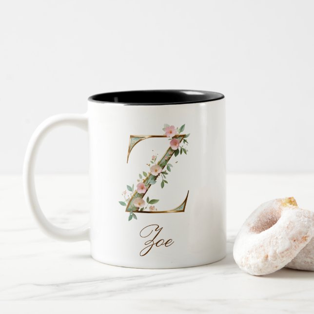 Lyxig guldbukett initial Z tvåtons kaffemugg (Med munk)