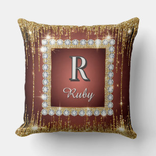 Lyxig gulddiamant ram Monogram Fyrkantig Glitter Kudde