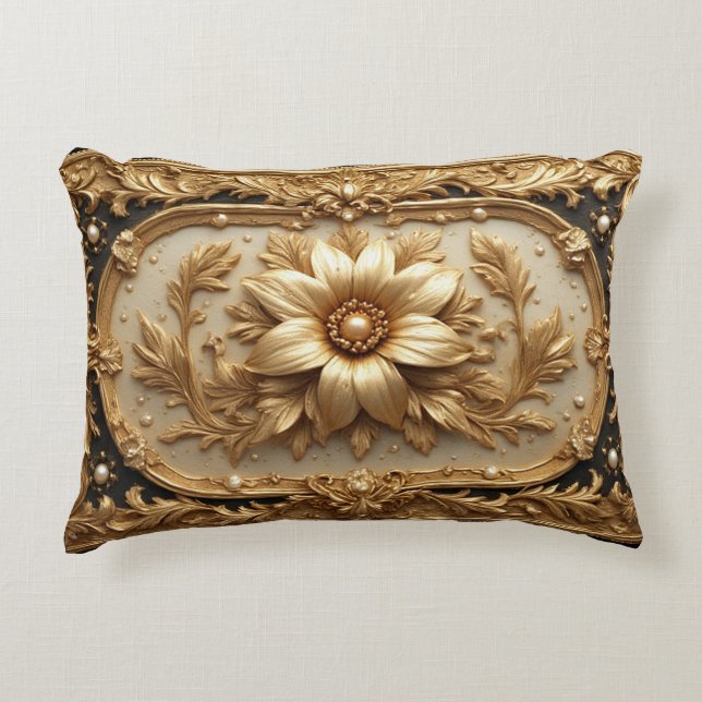 Lyxig guldf floral ram prydnadskudde (Framsidan)