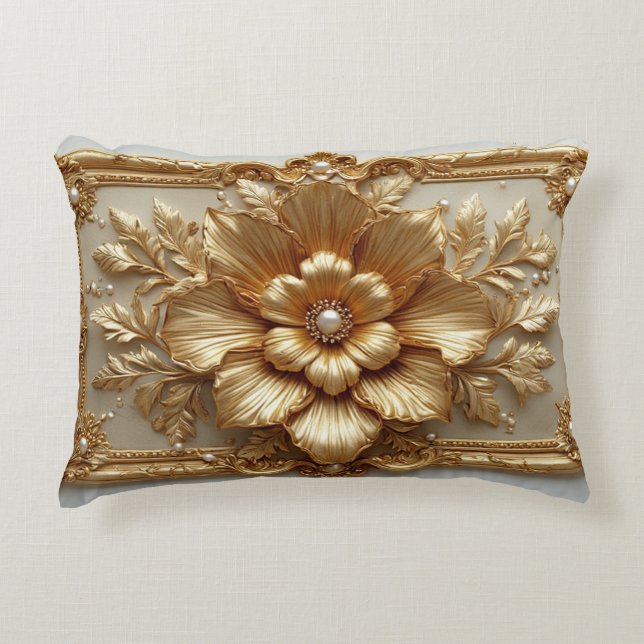 Lyxig guldf floral ram prydnadskudde (Framsidan)