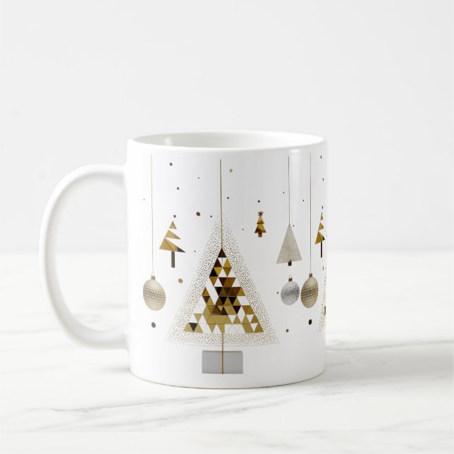 Lyxig guldfärgad geometrisk triangelträd klassisk  kaffemugg (Vänster)