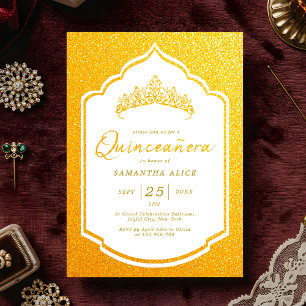 Lyxig guldfärgad Quinceanera-fest Inbjudningar