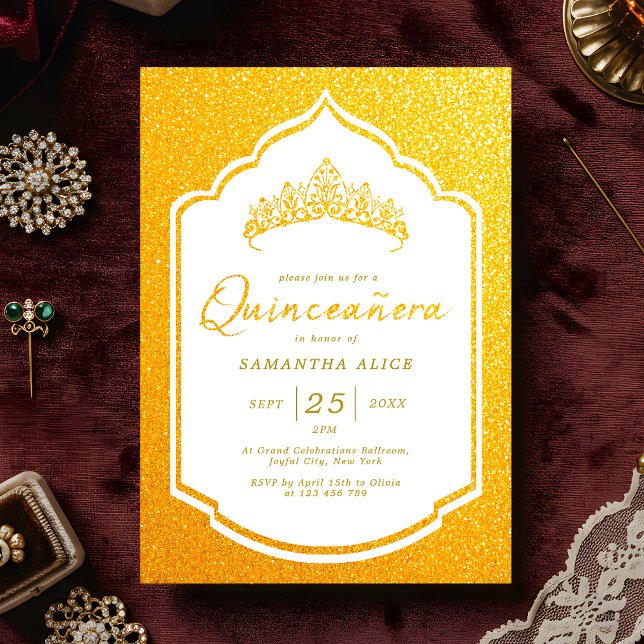 Lyxig guldfärgad Quinceanera-fest  Inbjudningar (Skapare uppladdad)