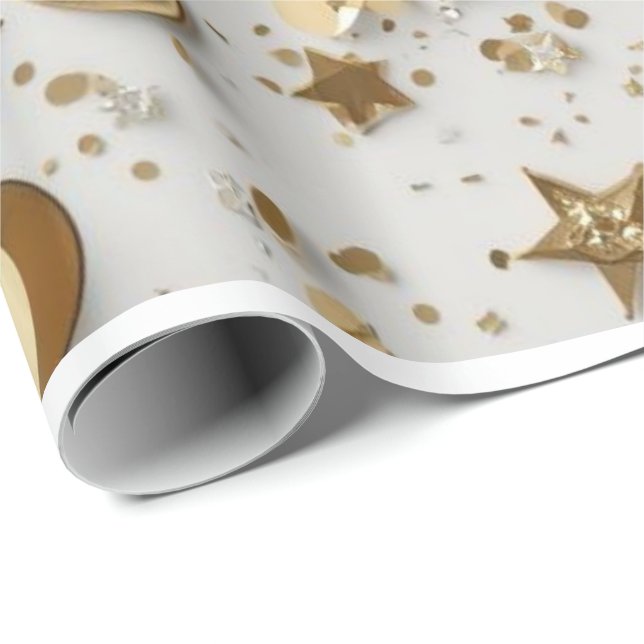 Lyxig guldfoliekonfettimönster | Elegant firande Presentpapper (Rullad Hörn)