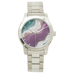 Lyxig guldglitter marmor mönster armbandsur