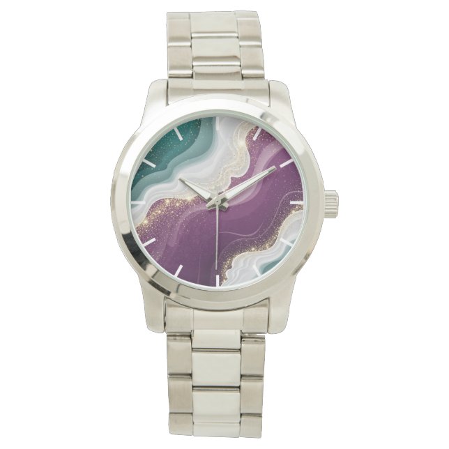 Lyxig guldglitter marmor mönster armbandsur (Framsida)