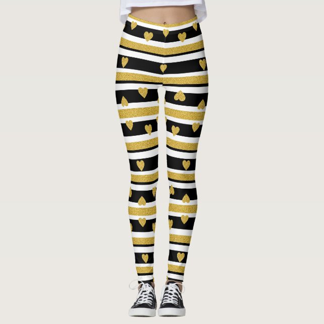 Lyxig Guldhjärtad Randmönster Leggings (Framsida)