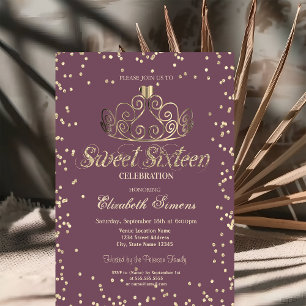 Lyxig guldkrona diamanter prinsessa Sweet 16 Inbjudningar