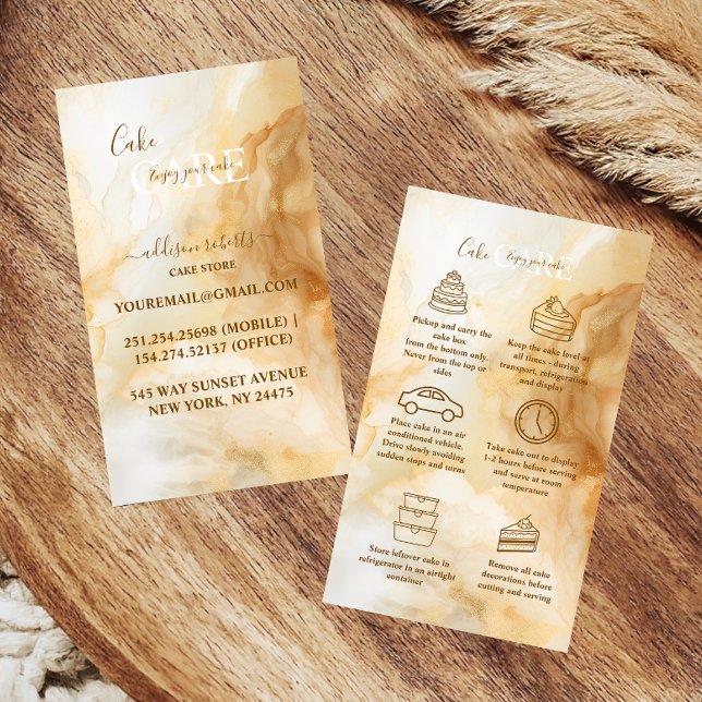 Lyxig guldmarmor Tårta Omsorg  Visitkort (Skapare uppladdad)