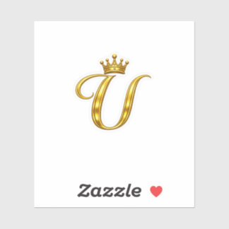 Lyxig guldmonogram bokstav U Royal Crown dekal