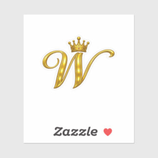 Lyxig guldmonogram bokstav W Royal Crown dekal