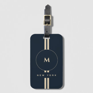 Lyxig guldmonogram initial midnattsnavy bagage bagagebricka