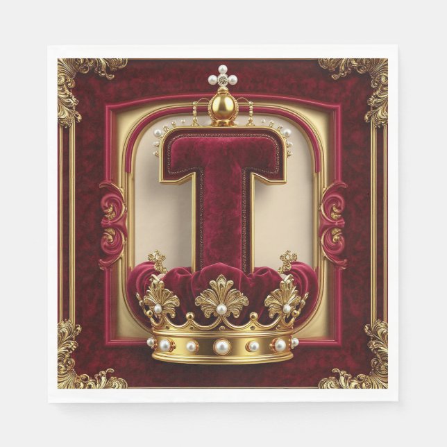 Lyxig guldram med krönt monogram pappersservett (Framsidan)