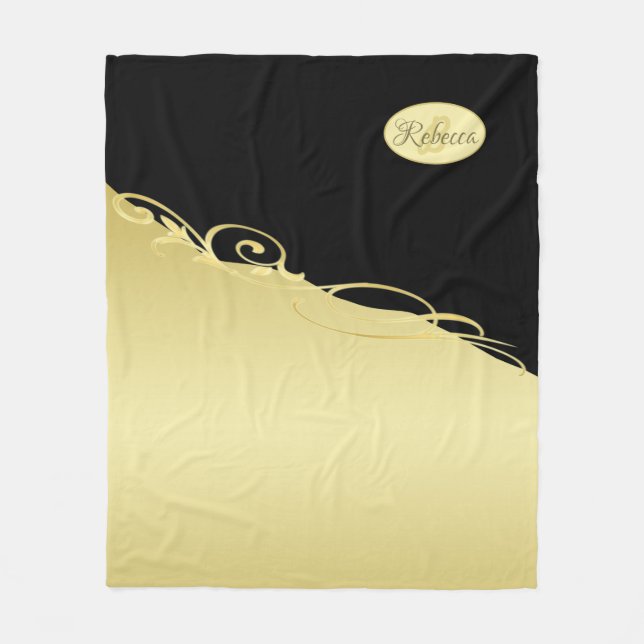 Lyxig guldsmyckning på guld och svart, Monogram Fleecefilt (Framsidan)