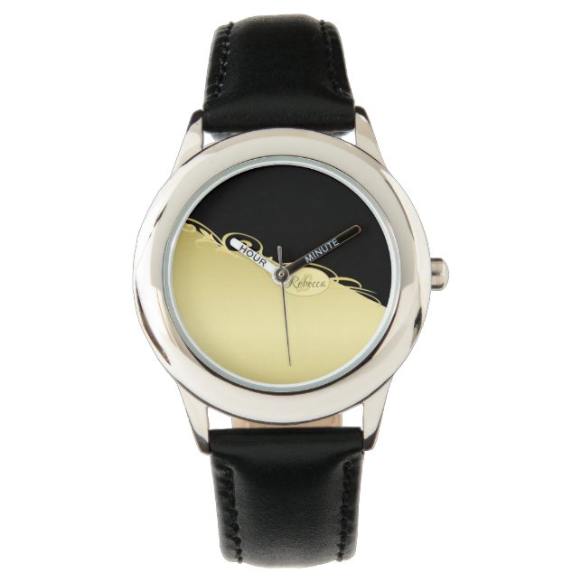 Lyxig guldsmyckning på guld & svart, Monogram, Armbandsur (Framsida)