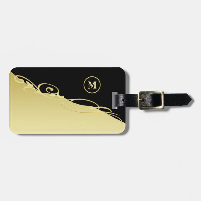 Lyxig guldsmyckning på guld & svart, Monogram, Bagagebricka (Horisontell Framsida)