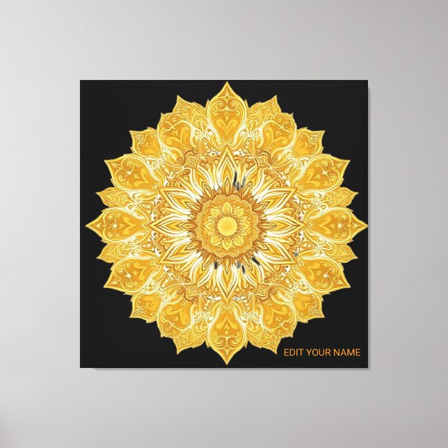 Lyxig Gylden Mandala Blommig Sol Canvastryck (Framsida)
