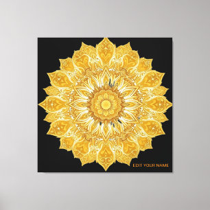 Lyxig Gylden Mandala Blommig Sol Canvastryck