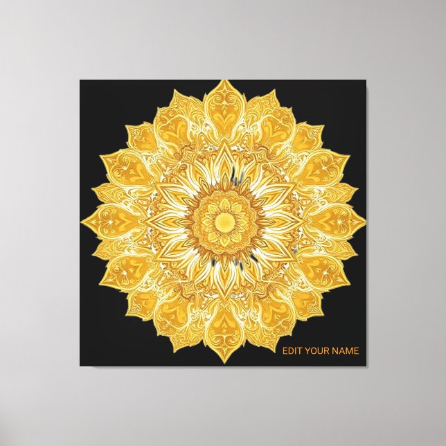 Lyxig Gylden Mandala Blommig Sol Canvastryck (Framsida)