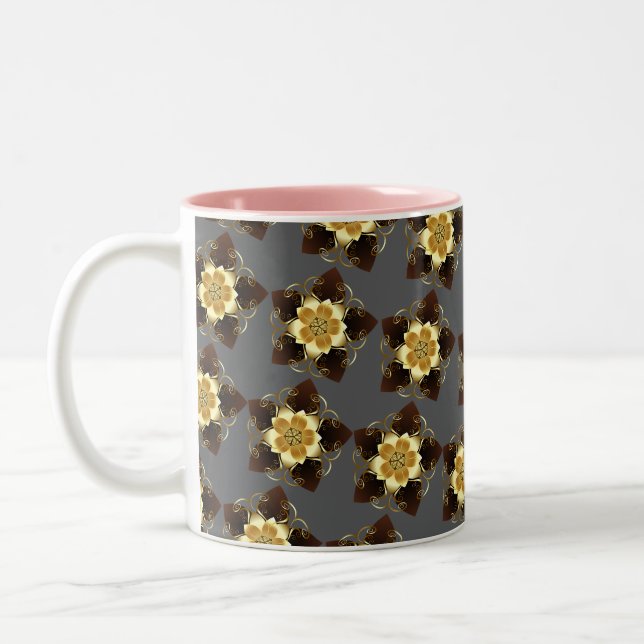 Lyxig gyllene blomster mandala dekorativ design Två-Tonad mugg (Vänster)