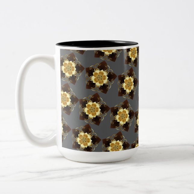 Lyxig gyllene blomster Mandala dekorativ design Två-Tonad Mugg (Vänster)