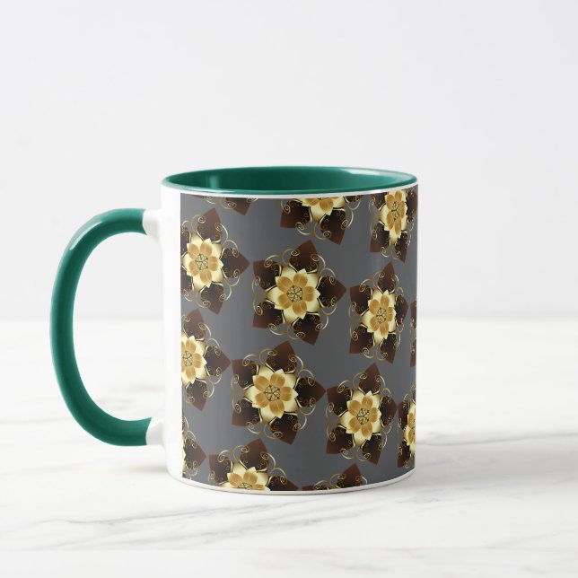 Lyxig gyllene blomster Mandala prydnadsdesign Mugg (Vänster)