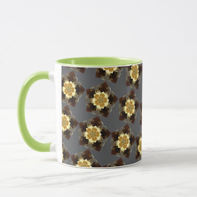 Lyxig gyllene blomster Mandala prydnadsdesign Mugg (Vänster)