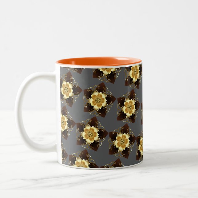 Lyxig gyllene blomster Mandala prydnadsdesign Två-Tonad Mugg (Vänster)