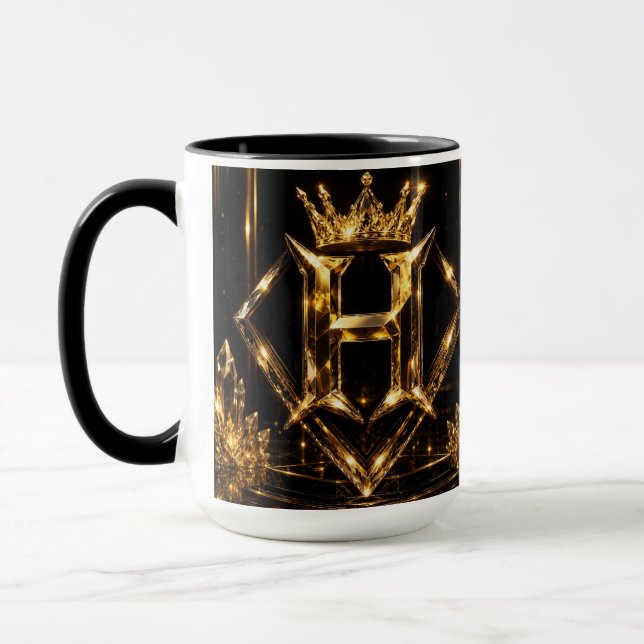 Lyxig gyllene bokstav H krona diamant monogram Mugg (Vänster)
