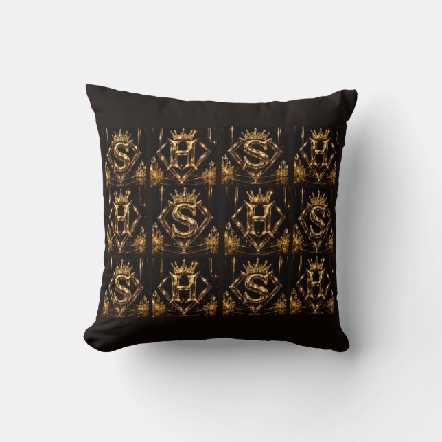 Lyxig gyllene bokstav S H krona diamant monogram Kudde (Framsida)